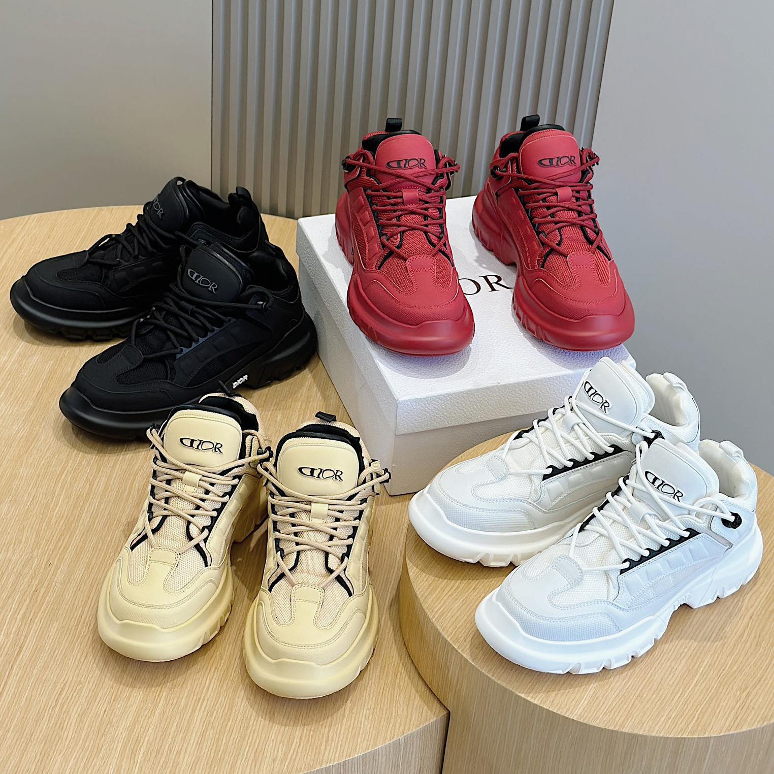 NIGO Dior AND LEWIS HAMILTON Men's Solid Color Mesh Fabric Fabric Patchwork Cowhide Low Top Lace Up Thick Sole Shoes #nigo73964