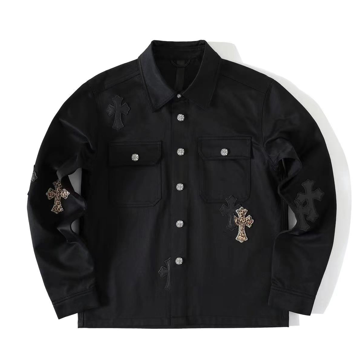 NIGO Chrome Hearts Men's Autumn and Winter Solid Color Leather Labeled Single Breasted Long Sleeve Jacket #nigo73973
