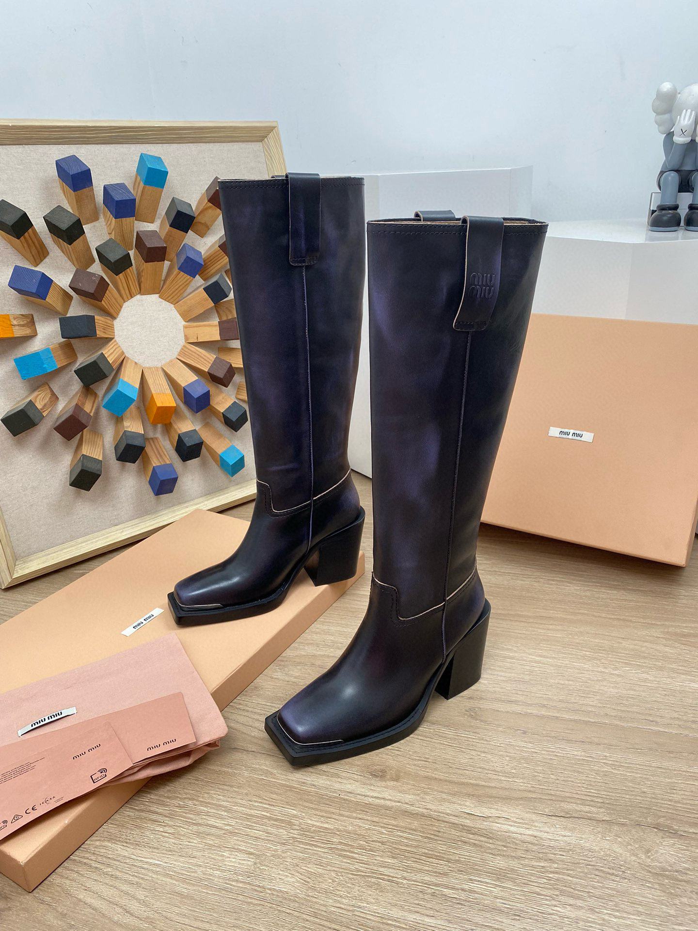 NIGO MiuMiu Women's Autumn and Winter Solid Embossed Logo Tall Boots Shoes #nigo73974