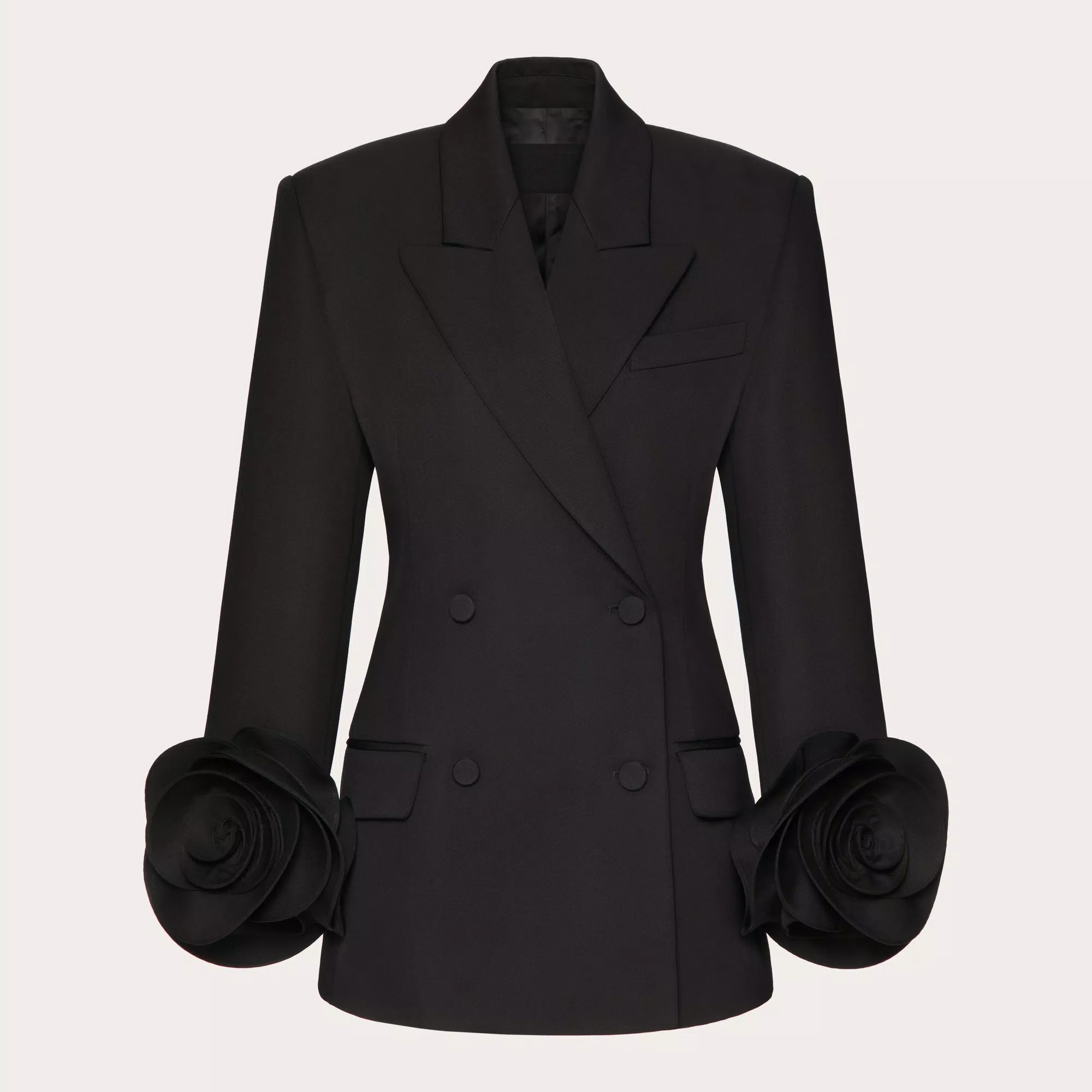NIGO Valentino Women's Spring And Autumn Sheep Double Breasted Long Sleeve Rose Floral Sleeve Black Blazer Jacket Ngvp #nigo9564