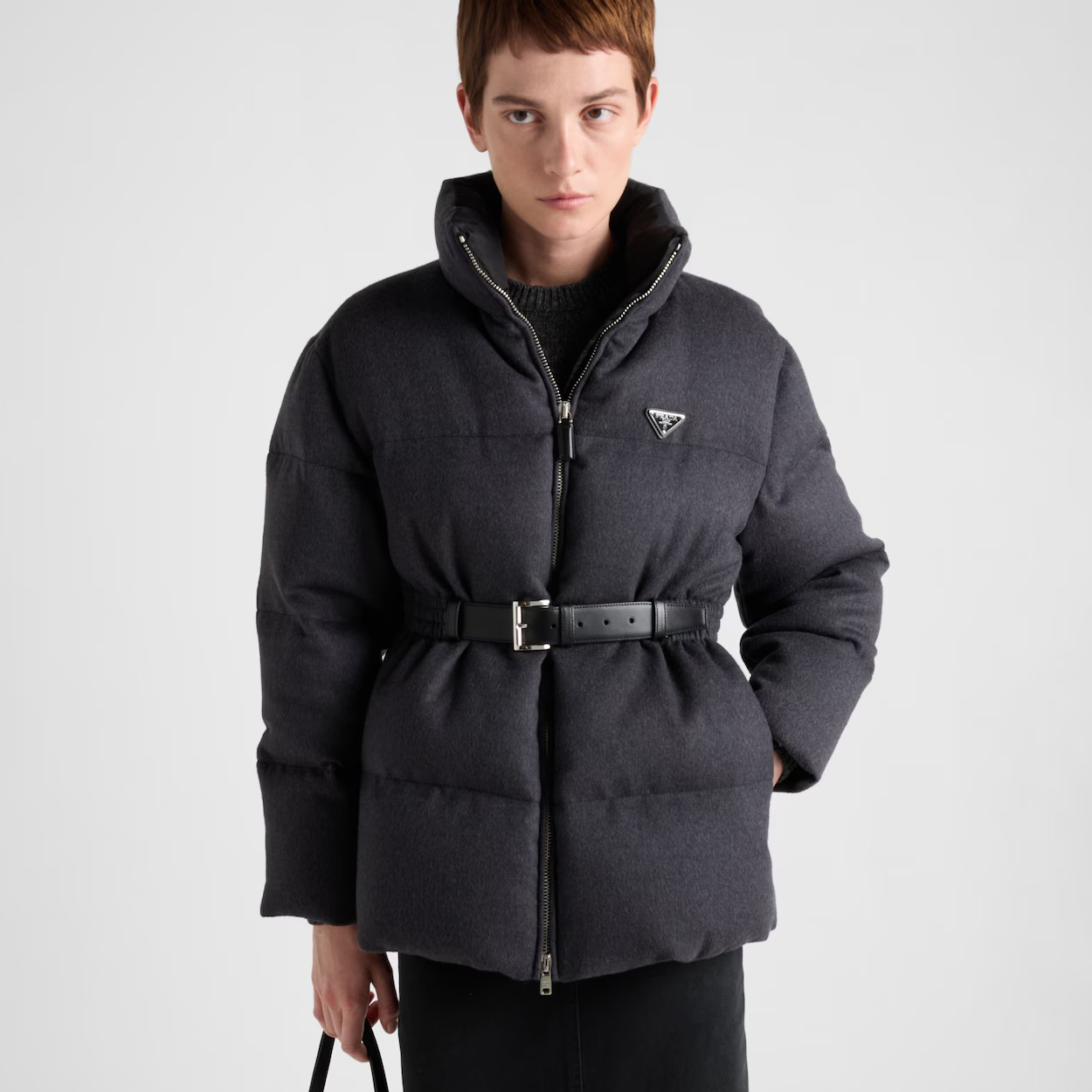 NIGO Prada Women's Fall and Winter Logo Logo Standing Collar Belt Loose Zipper Long Sleeve Puffer Down Jacket #nigo73966