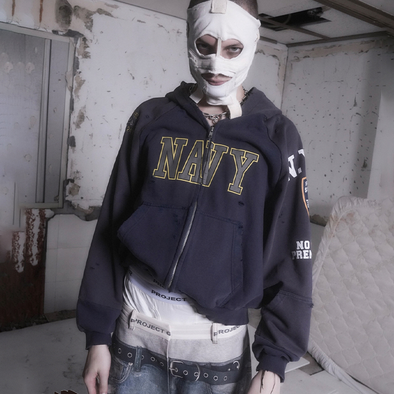 NIGO GRAILZ Men's Women's Spring And Autumn Patchwork Destruction Solid Colour Zip Long Sleeve Cotton Hooded Jacket Ngvp #nigo9563