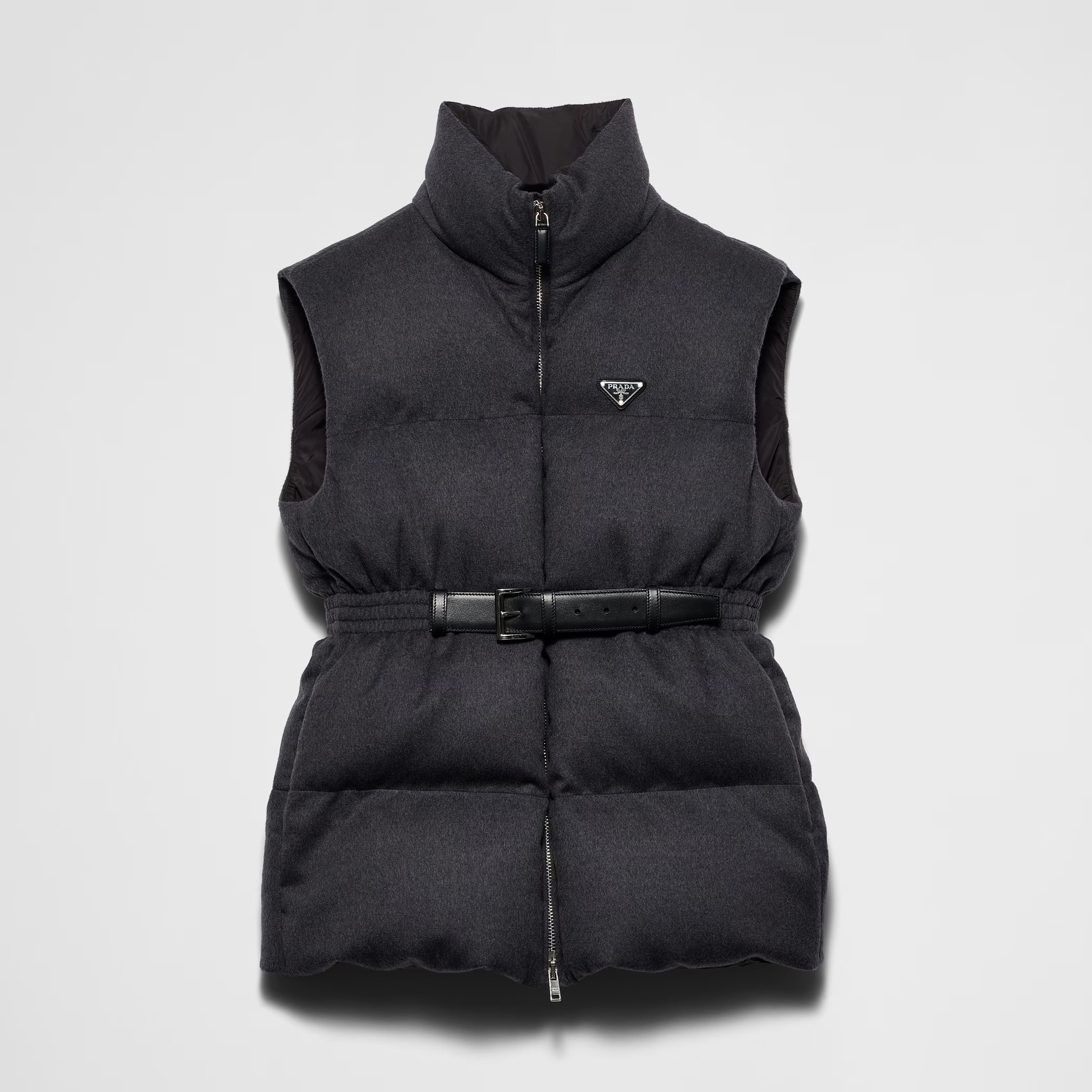 NIGO Prada Women's Fall and Winter Logo Logo Standing Collar Belt Loose Zipper Sleeveless Puffer Down Vest Jacket #nigo73967