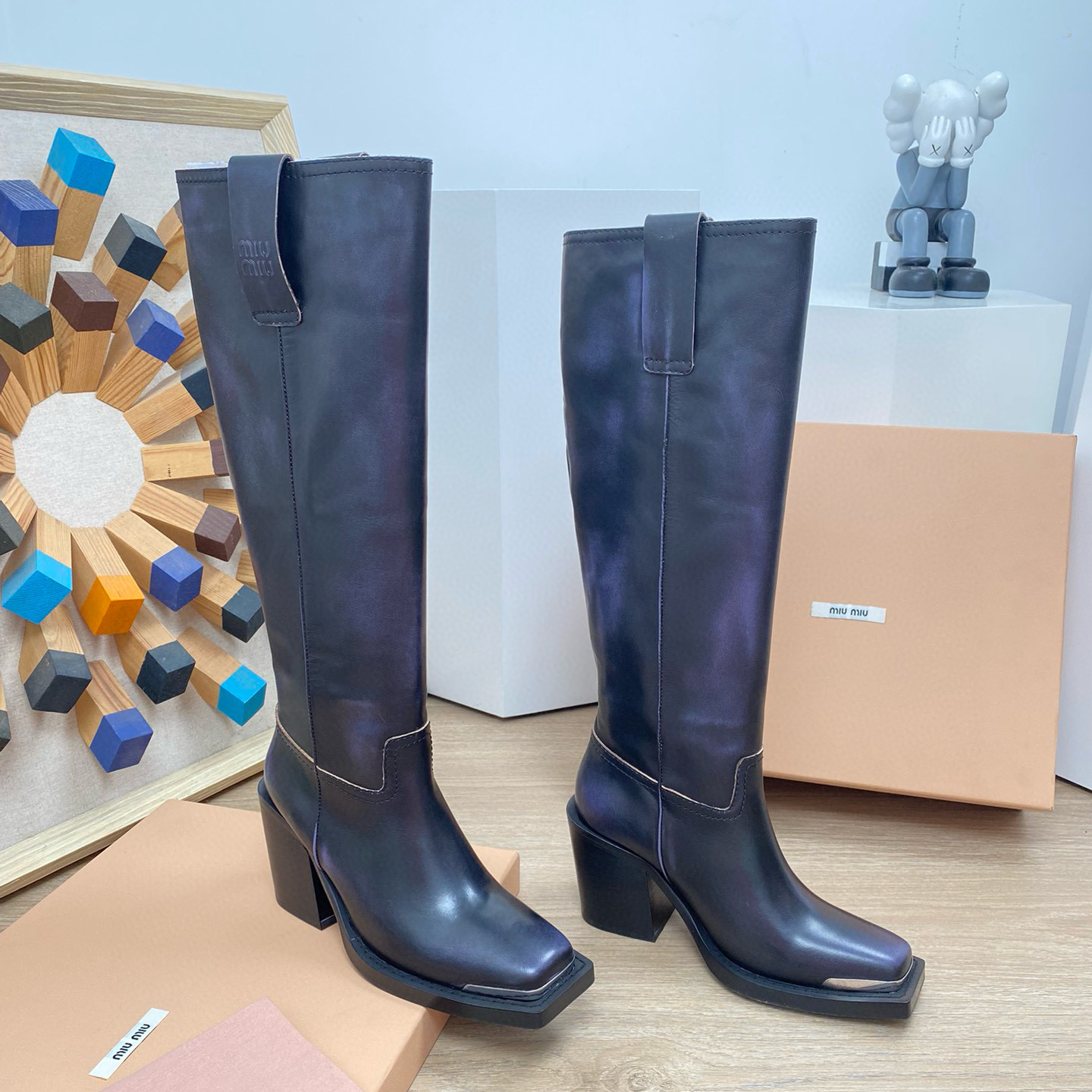 NIGO MiuMiu Women's Autumn and Winter Solid Embossed Logo Tall Boots Shoes #nigo73974