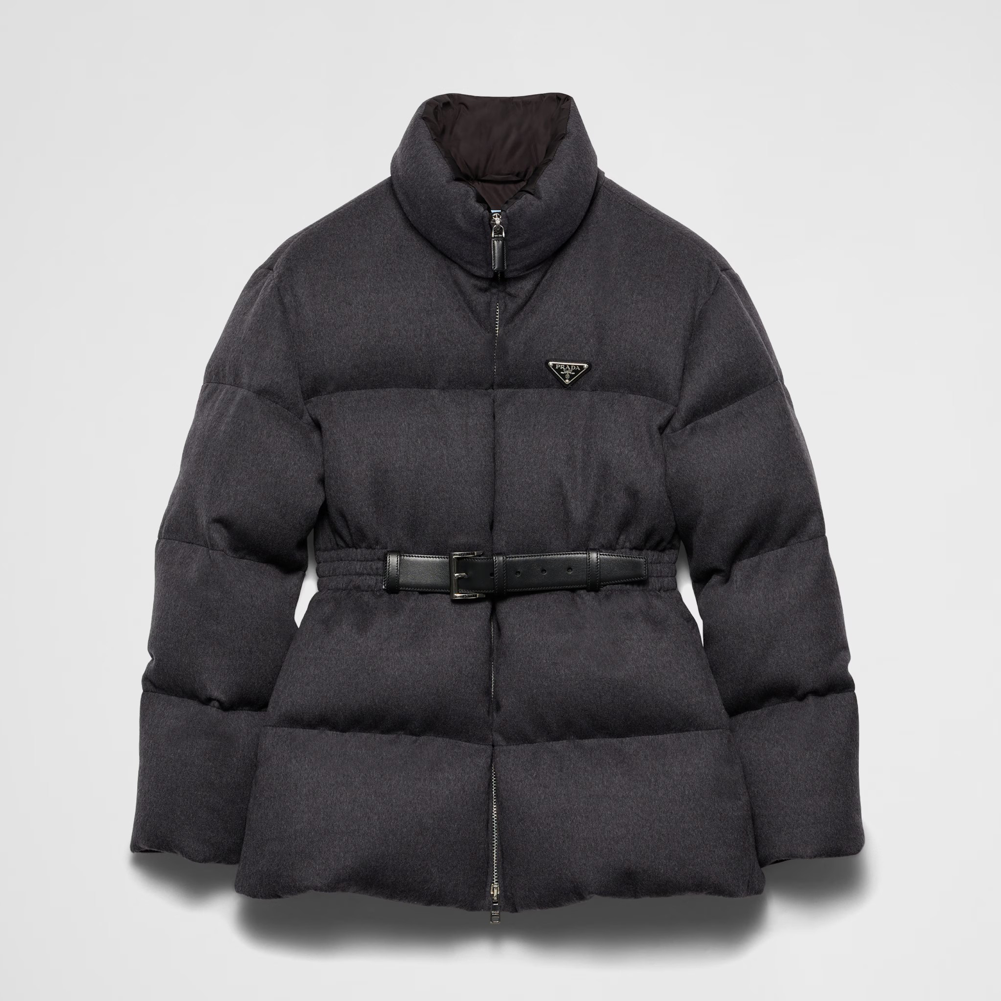 NIGO Prada Women's Fall and Winter Logo Logo Standing Collar Belt Loose Zipper Long Sleeve Puffer Down Jacket #nigo73966