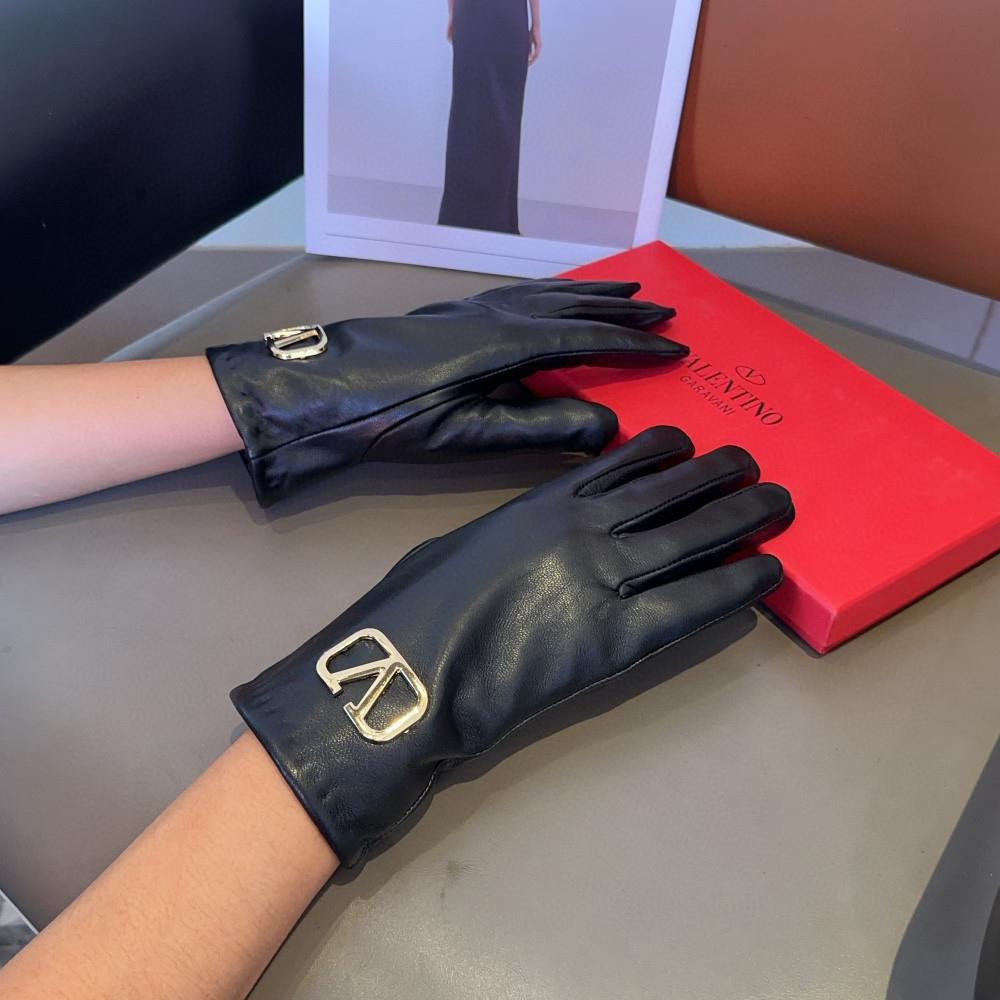 NIGO Valentino Women's Autumn and Winter Padded Lined Black Leather Women's Gloves #nigo73971