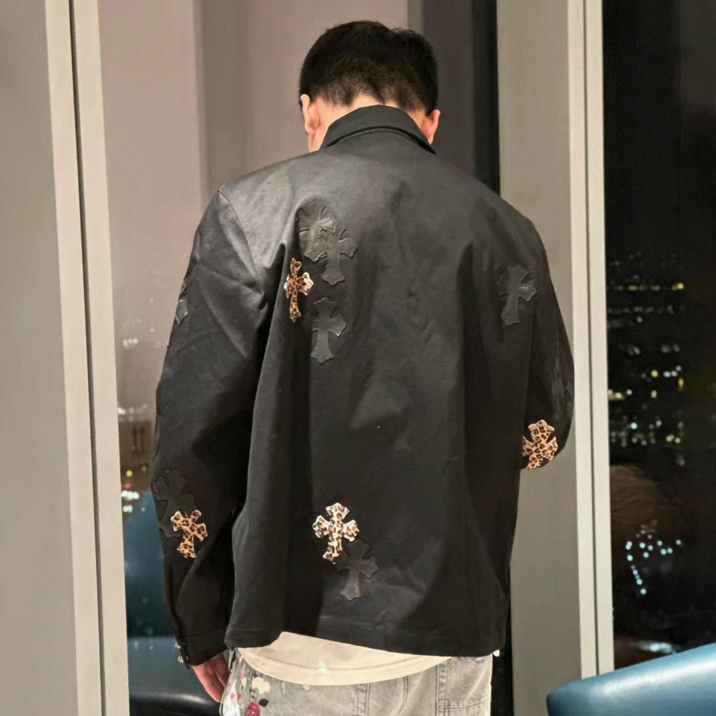 NIGO Chrome Hearts Men's Autumn and Winter Solid Color Leather Labeled Single Breasted Long Sleeve Jacket #nigo73973