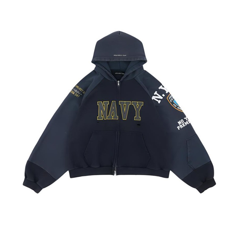 NIGO GRAILZ Men's Women's Spring And Autumn Patchwork Destruction Solid Colour Zip Long Sleeve Cotton Hooded Jacket Ngvp #nigo9563