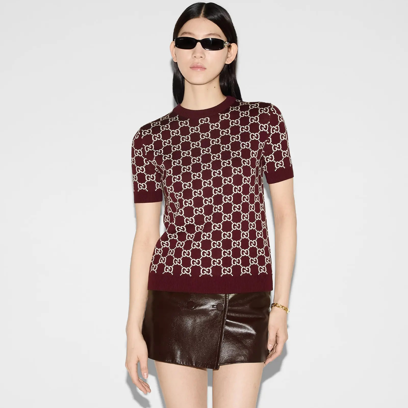 NIGO Gucci Spring Women's Monogrammed Reversible Crew Neck Short Sleeve Knit T-Shirt #nigo73984