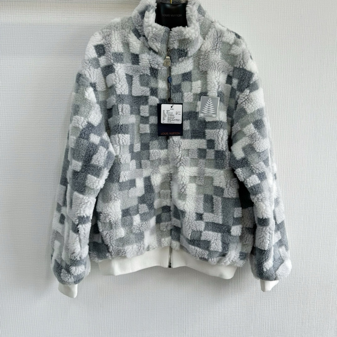 NIGO Louis Vuitton Men's Autumn and Winter Square Color Blocking Long Sleeve Fleece Feeling Zipper Jacket #nigo74113