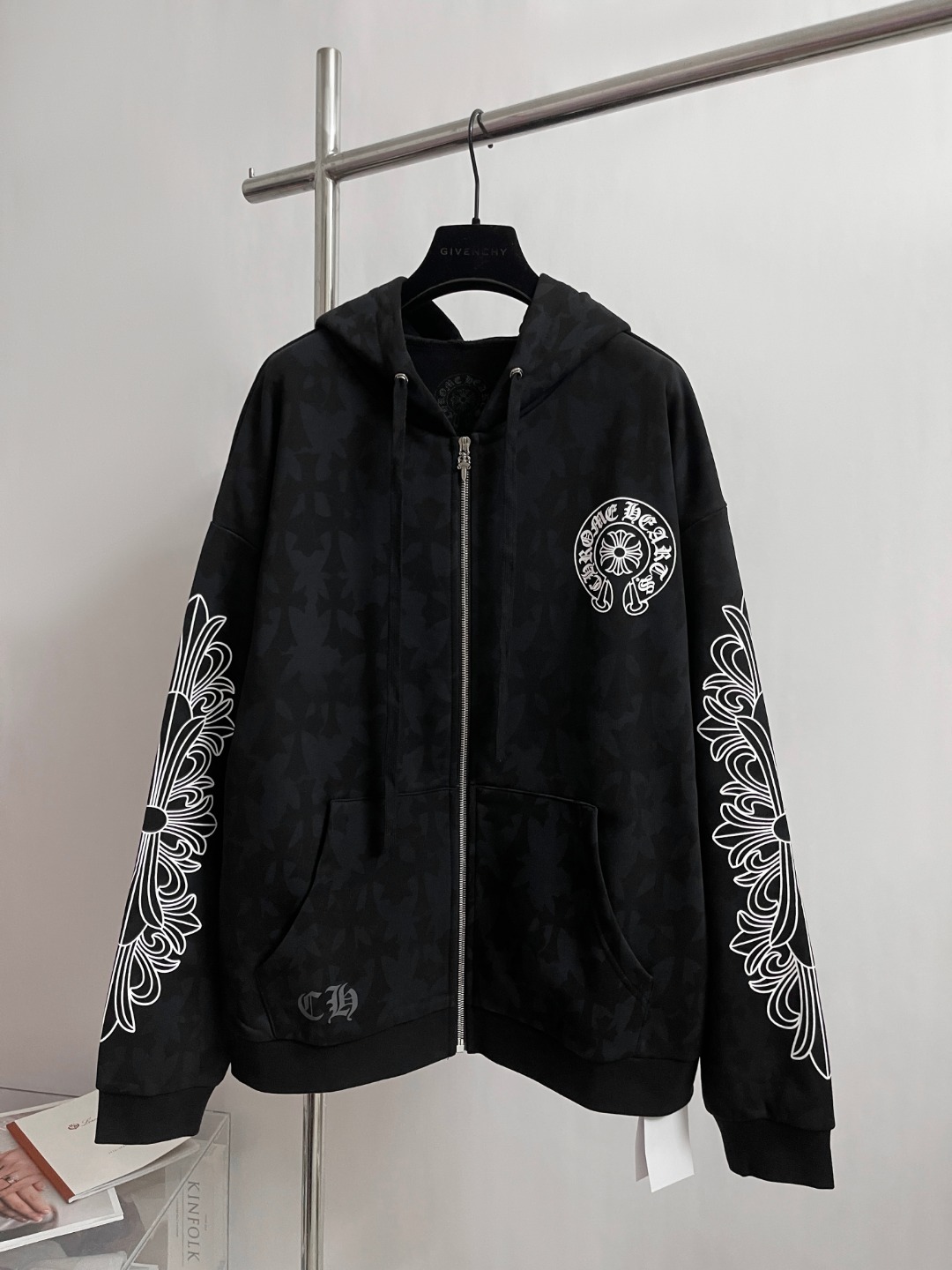 NIGO Chrome Hearts Men's Spring and Fall Black Logo Printed Zipper Long Sleeve Hooded Jacket #nigo73992