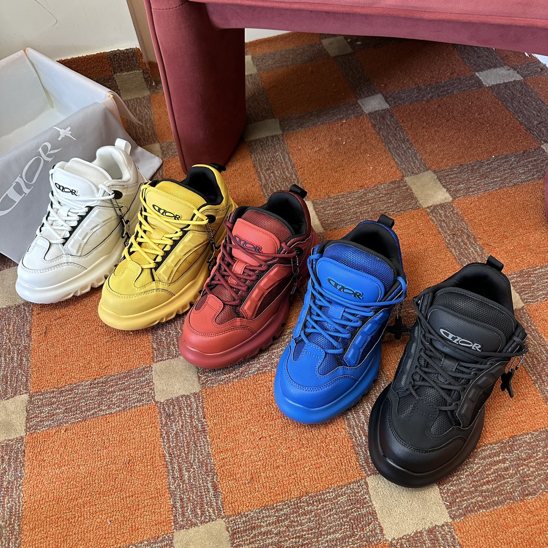 NIGO Dior AND LEWIS HAMILTON Men's Solid Color Mesh Fabric Fabric Patchwork Cowhide Low Top Lace Up Thick Sole Shoes #nigo73988