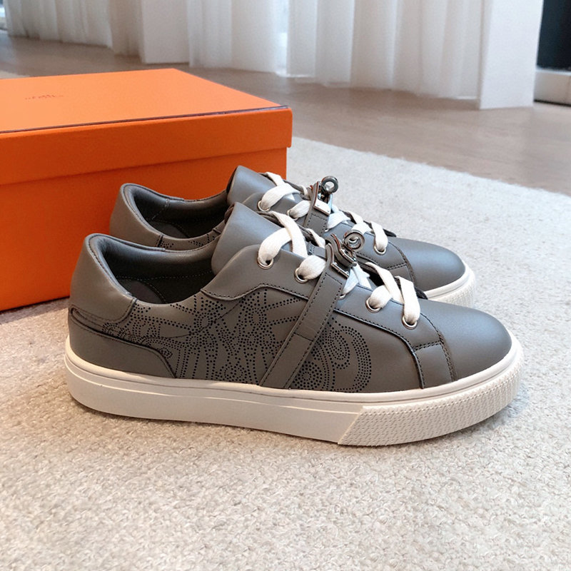 NIGO Hermes Men's And Women's Fashion Day Sneakers Solid Color Leather Low Top Lace Up Casual Shoes #nigo71699