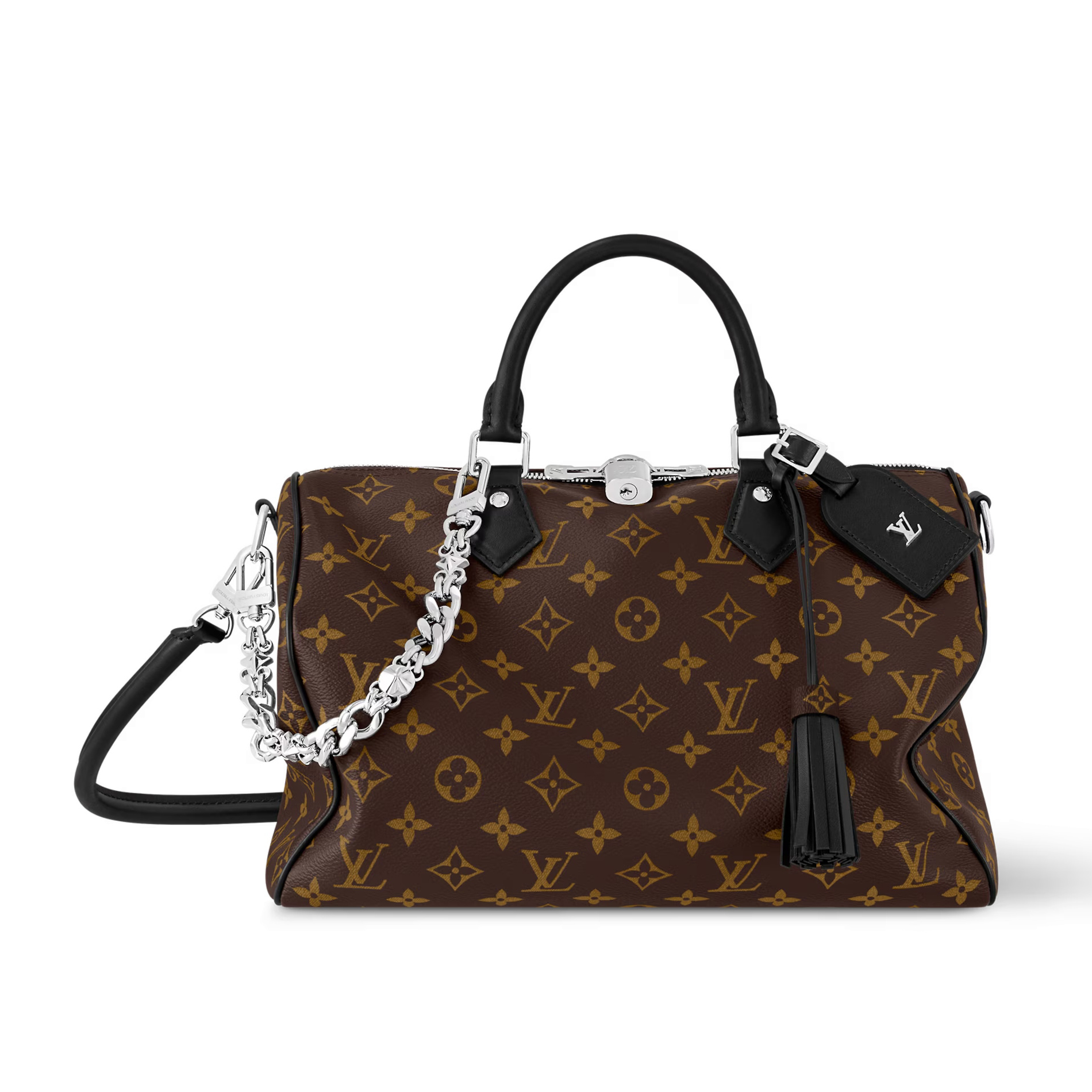 NIGO Louis Vuitton SPEEDY SOFT 30 DARK Women's Brown Detachable Adjustable Shoulder Strap Zipper Closure Bowling Bag Shoulder Slanting Handbag Bags #nigo74117