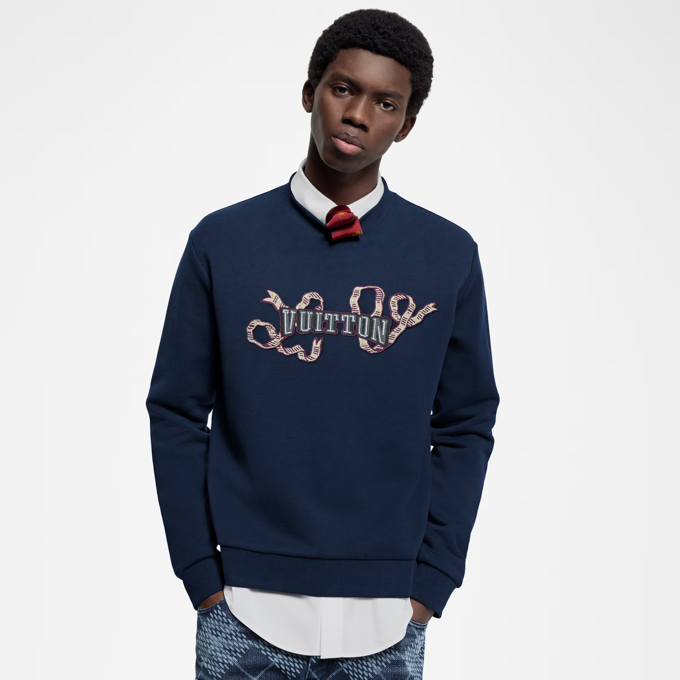 NIGO Louis Vuitton Men's Spring and Autumn Navy Blue Embroidered Logo Pattern Round Neck Long Sleeve Sweatshirt #nigo74116
