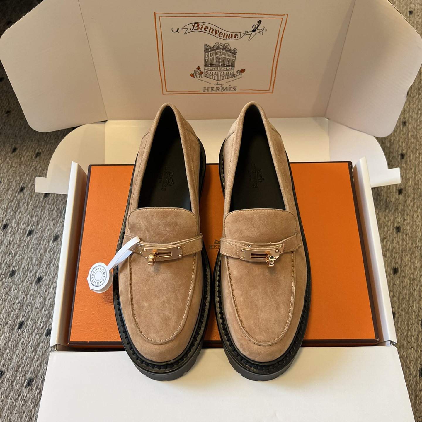 NIGO Hermes Women's Solid Color Suede Leather Round Head Over Toe Thick Bottom Loafers Shoes #nigo74136