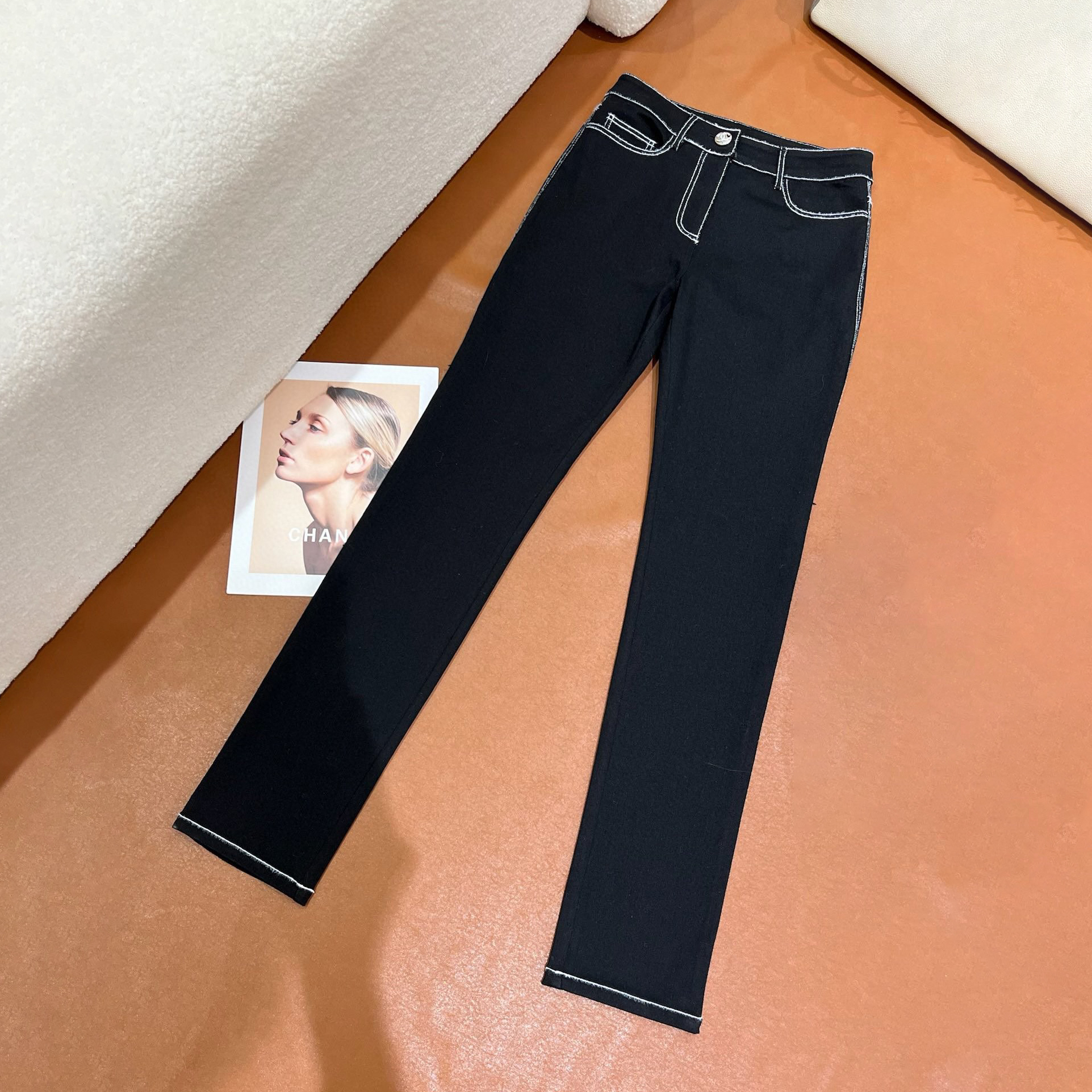NIGO Chanel Women's Autumn and Winter Solid Color White Line Casual Jeans Pants #nigo74131