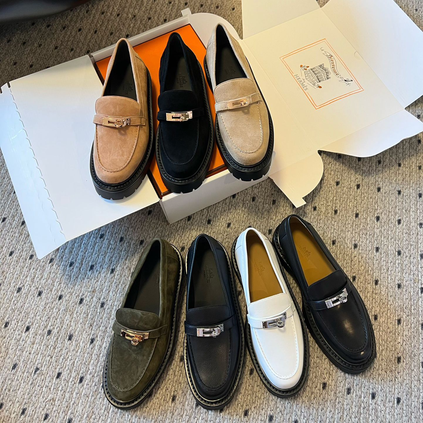 NIGO Hermes Women's Solid Color Suede Leather Round Head Over Toe Thick Bottom Loafers Shoes #nigo74136