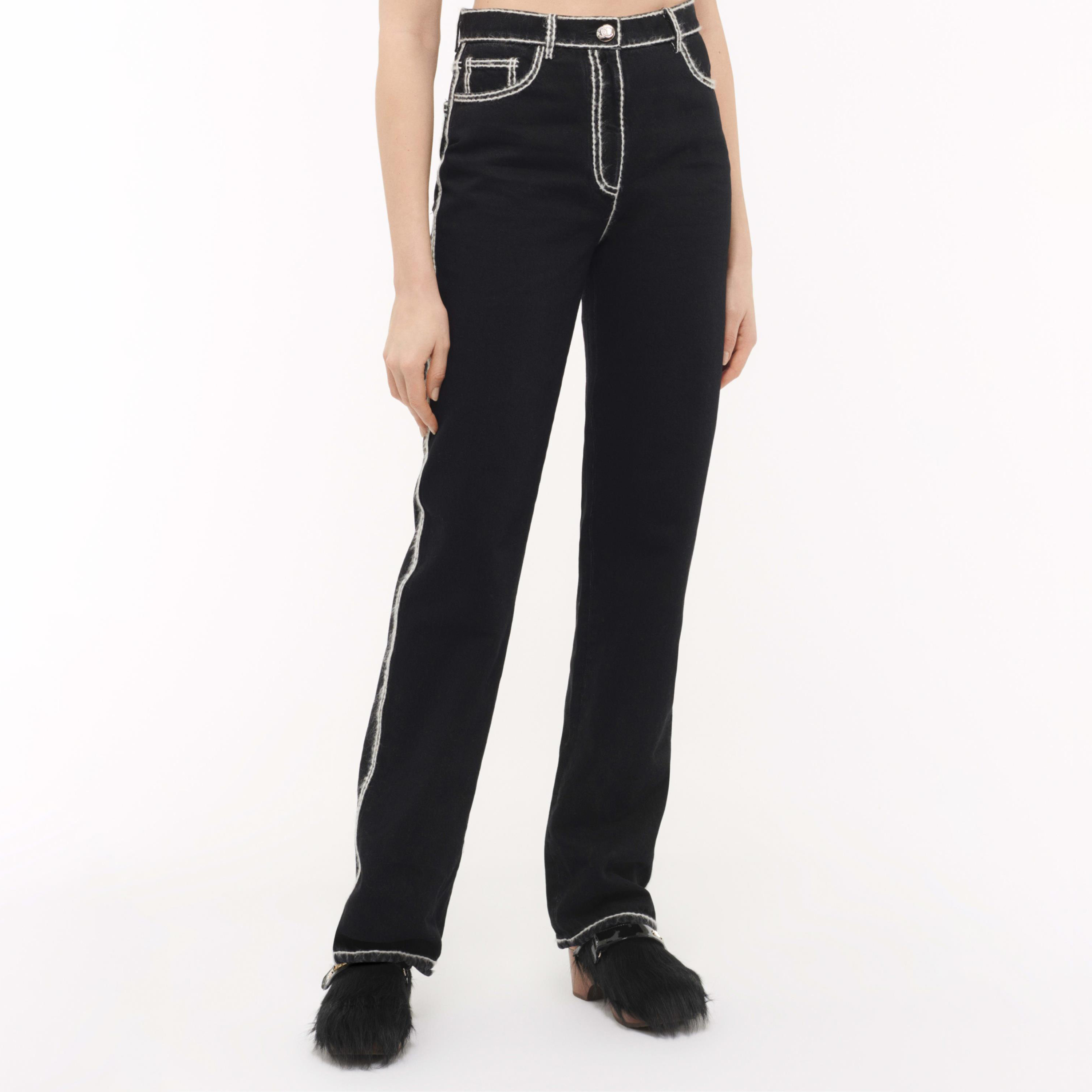 NIGO Chanel Women's Autumn and Winter Solid Color White Line Casual Jeans Pants #nigo74131