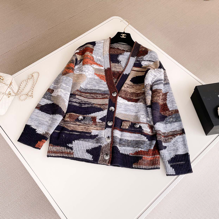 NIGO Chanel Women's Spring And Autumn Wool And Cashmere Color Blocking Single-Breasted Long-Sleeved Knitted Cardigan Ngvp #nigo9575