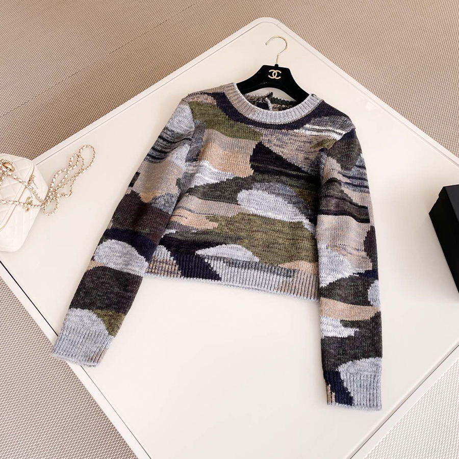 NIGO Chanel Women's Spring, Autumn And Winter Camouflage Wool Cashmere Round Neck Pullover Long Sleeve Sweater Ngvp #nigo9574