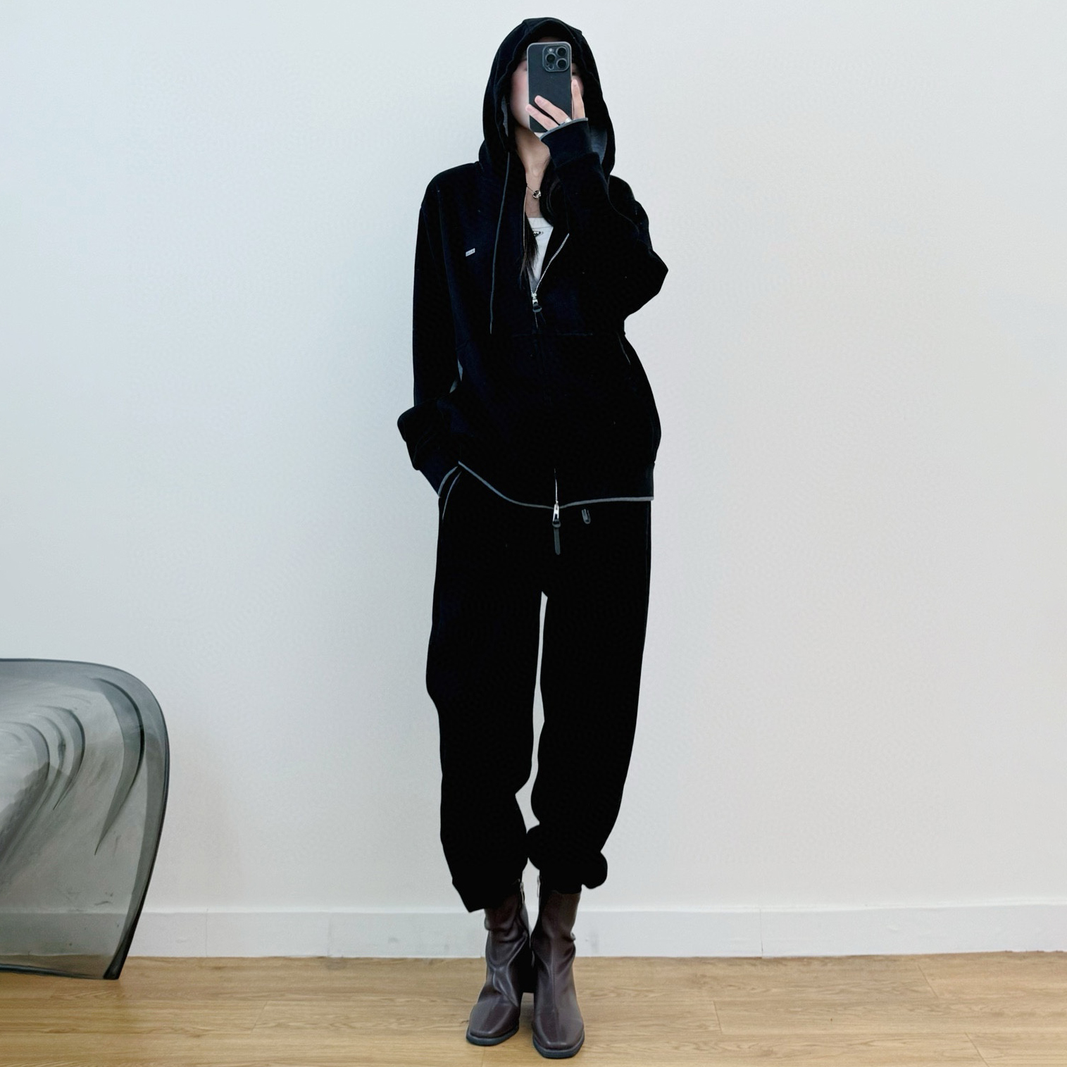 NIGO Loro Piana Women's Spring/Summer Solid Color Embroidered Cotton Zipper Hooded Jacket Stretch Tie Pants Set Suit #nigo74132