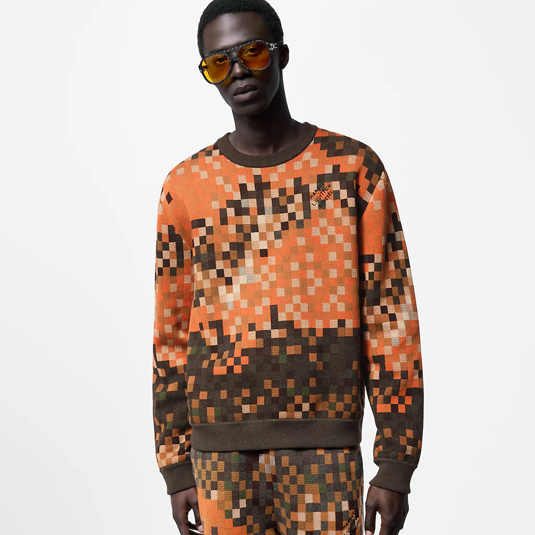 NIGO Louis Vuitton Men's LV LOVERS DAMOFLAGE Jacquard Embroidery Cotton Round Neck Spring and Autumn Long Sleeve Pullover Sweater #nigo71721