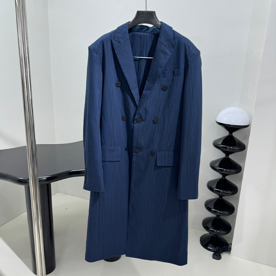 NIGO Balenciaga Men's Women's Spring And Autumn Checked Cotton Loose Long Coat Jacket Solid Color Casual Pants Ngvp #nigo9579