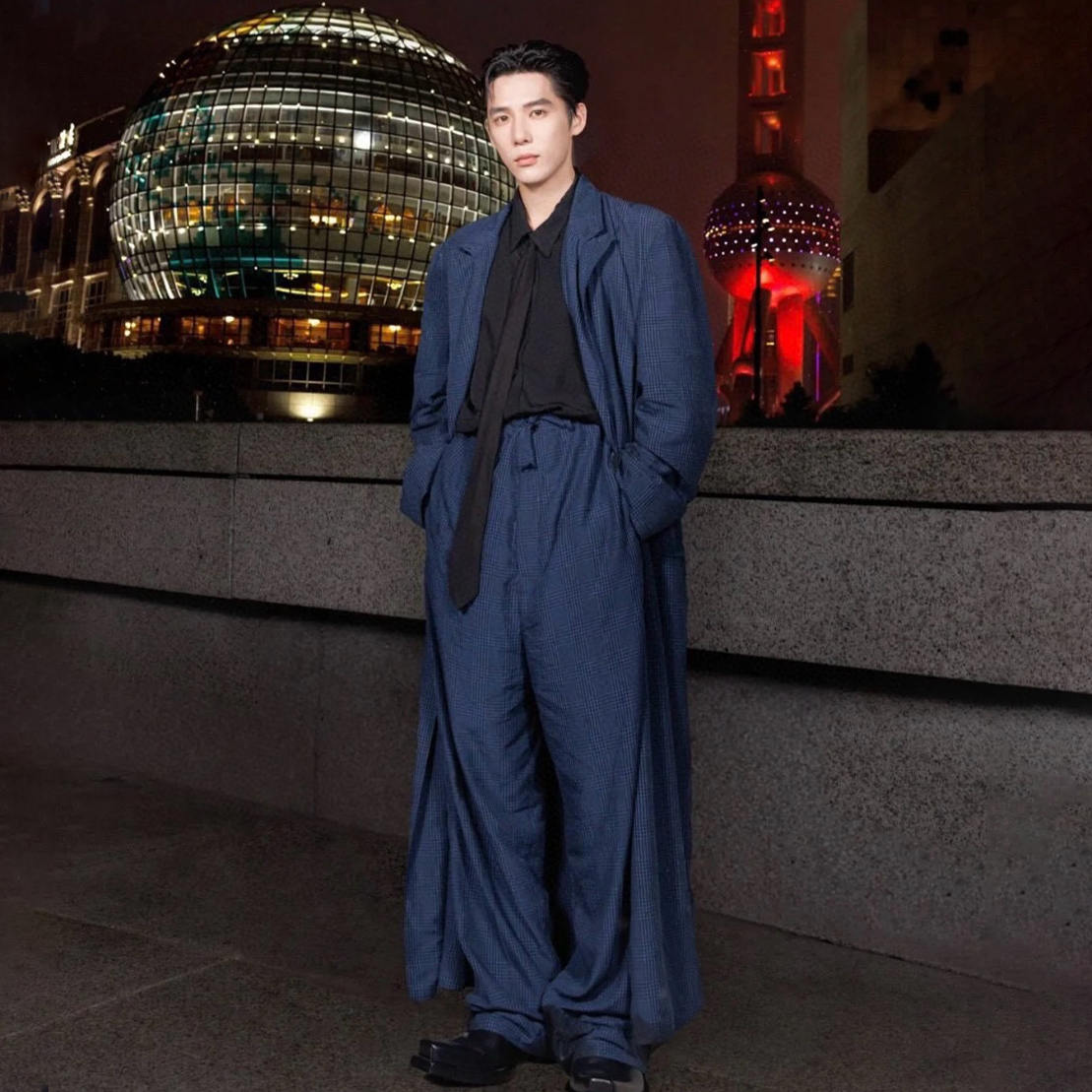 NIGO Balenciaga Men's Women's Spring And Autumn Checked Cotton Loose Long Coat Jacket Solid Color Casual Pants Ngvp #nigo9579