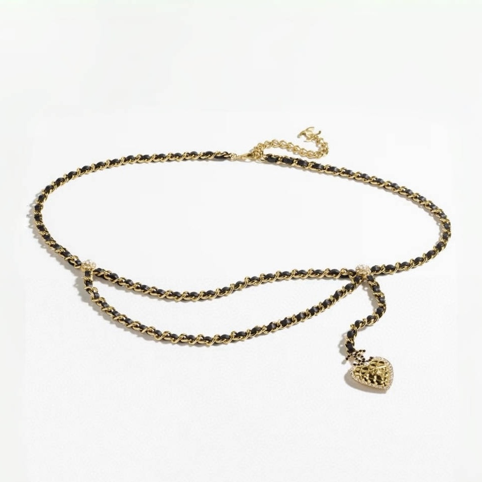 NIGO Chanel New Double C Gold Diamond Lattice Love Pendant Double Waist Chain Leather Wear Chain Vintage Noble Fashionable Brass Swarovski Diamond Lambskin Waist Chain Belt Accessories #nigo71734