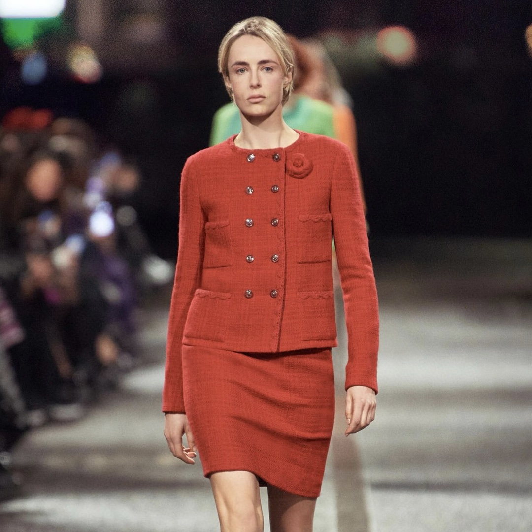 NIGO Chanel Women's Spring And Autumn Wool Tweed Red Double Breasted Long Sleeve Round Collar Jacket Casual Half Skirt #nigo71744