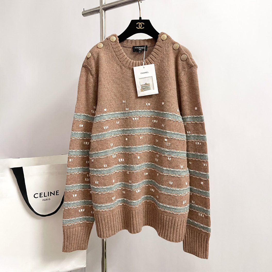 NIGO Chanel Women's Spring And Autumn Striped Fashion Long Sleeve Solid Color Round Neck Sweater #nigo71745