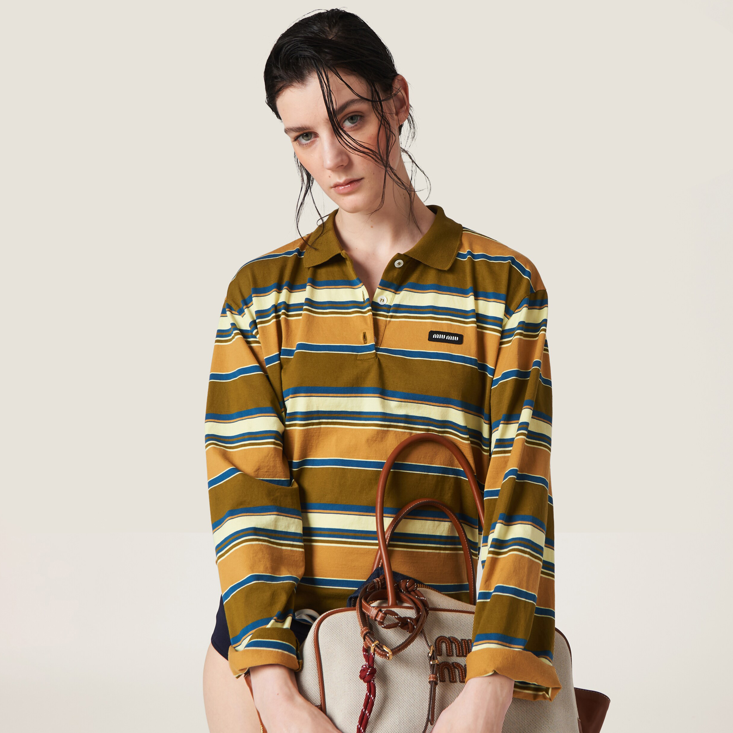 NIGO MiuMiu Women's Spring and Autumn Striped Buttoned Plain Knit Pullover Long Sleeve Polo Shirt #nigo74141