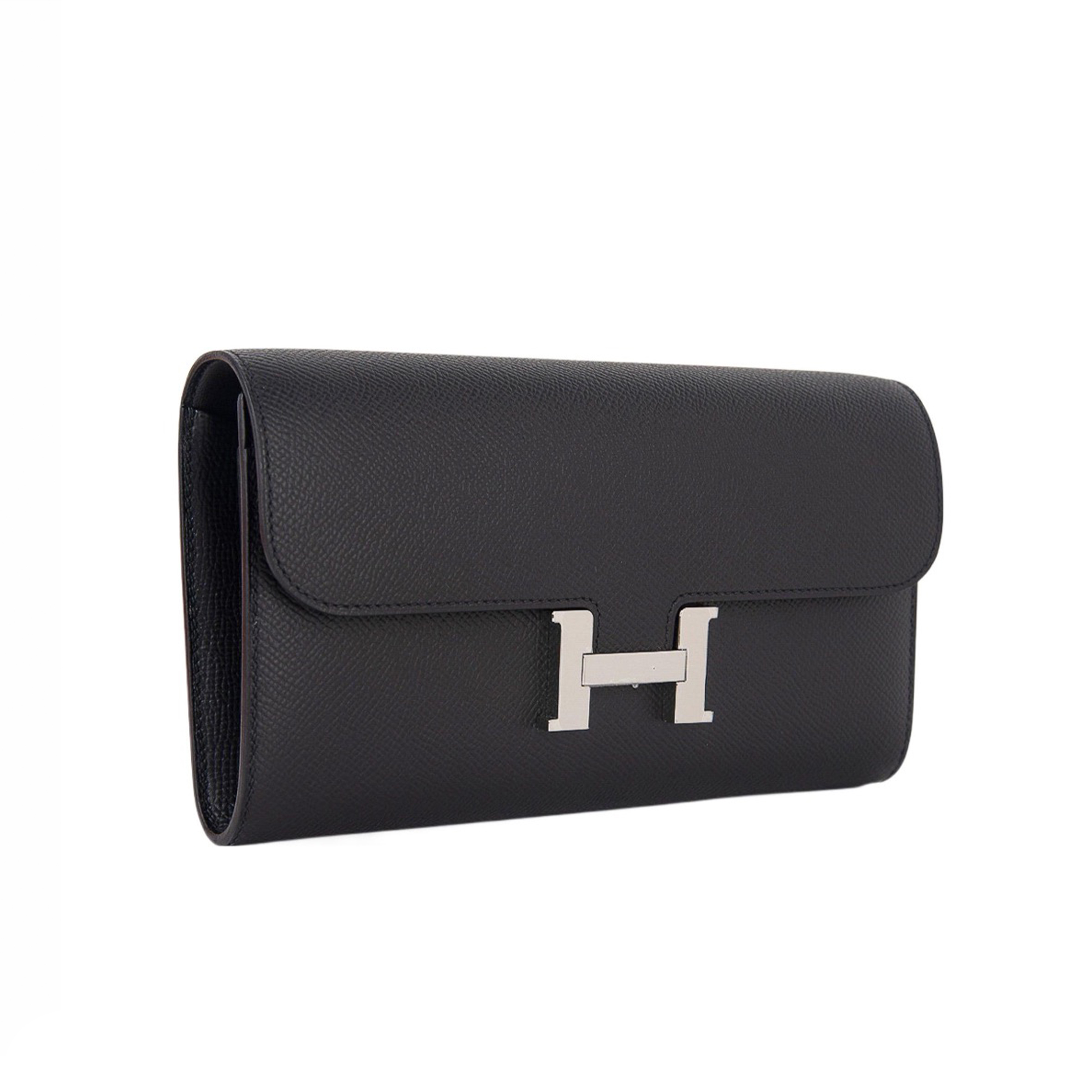 NIGO Hermes Constance To Go Crossbody Black Temperament Elegant Chic Bags Long Wallet Simple H Lock Clasp Luxury Silver Buckle Bag H080125CK89 #nigo71772