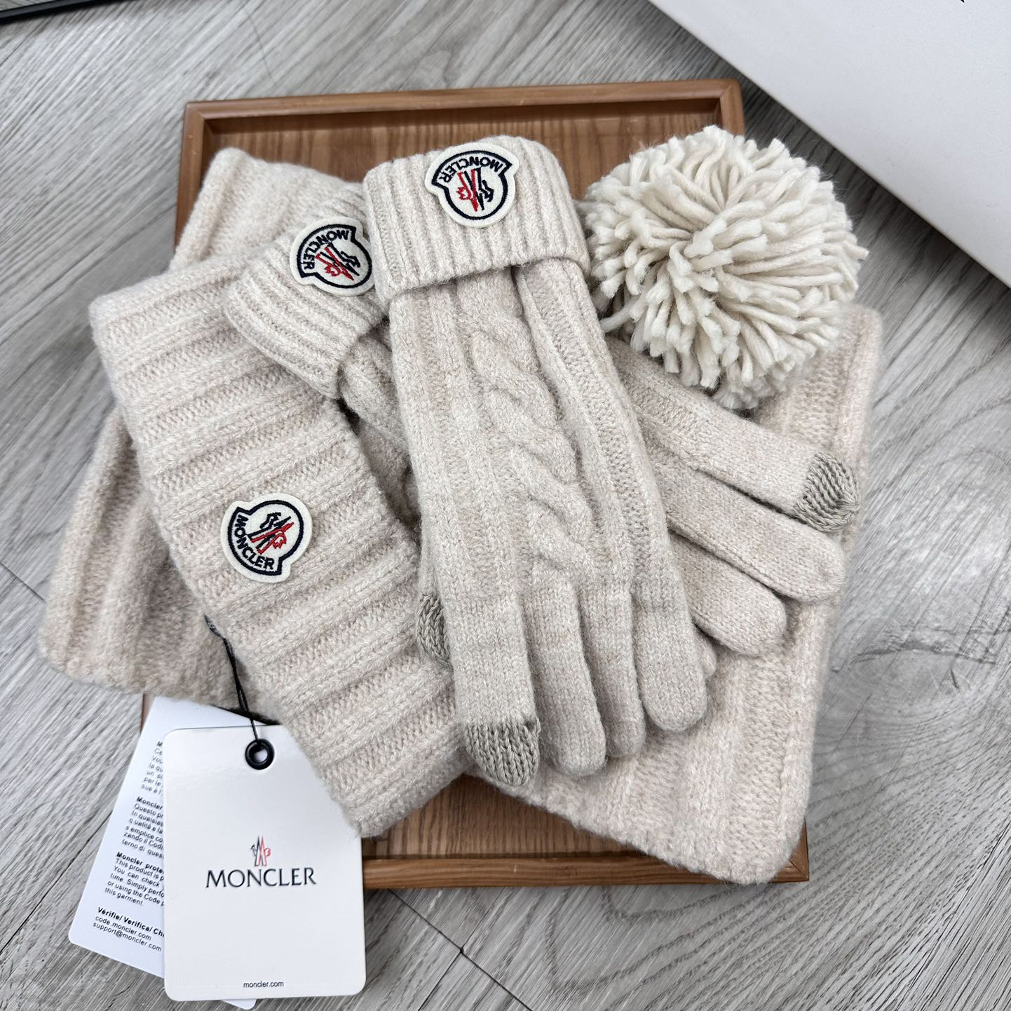 NIGO Moncler Women's Solid Color Knitted Wool Scarf Pom Pom Hat Cap Gloves 3 Piece Set #nigo74175