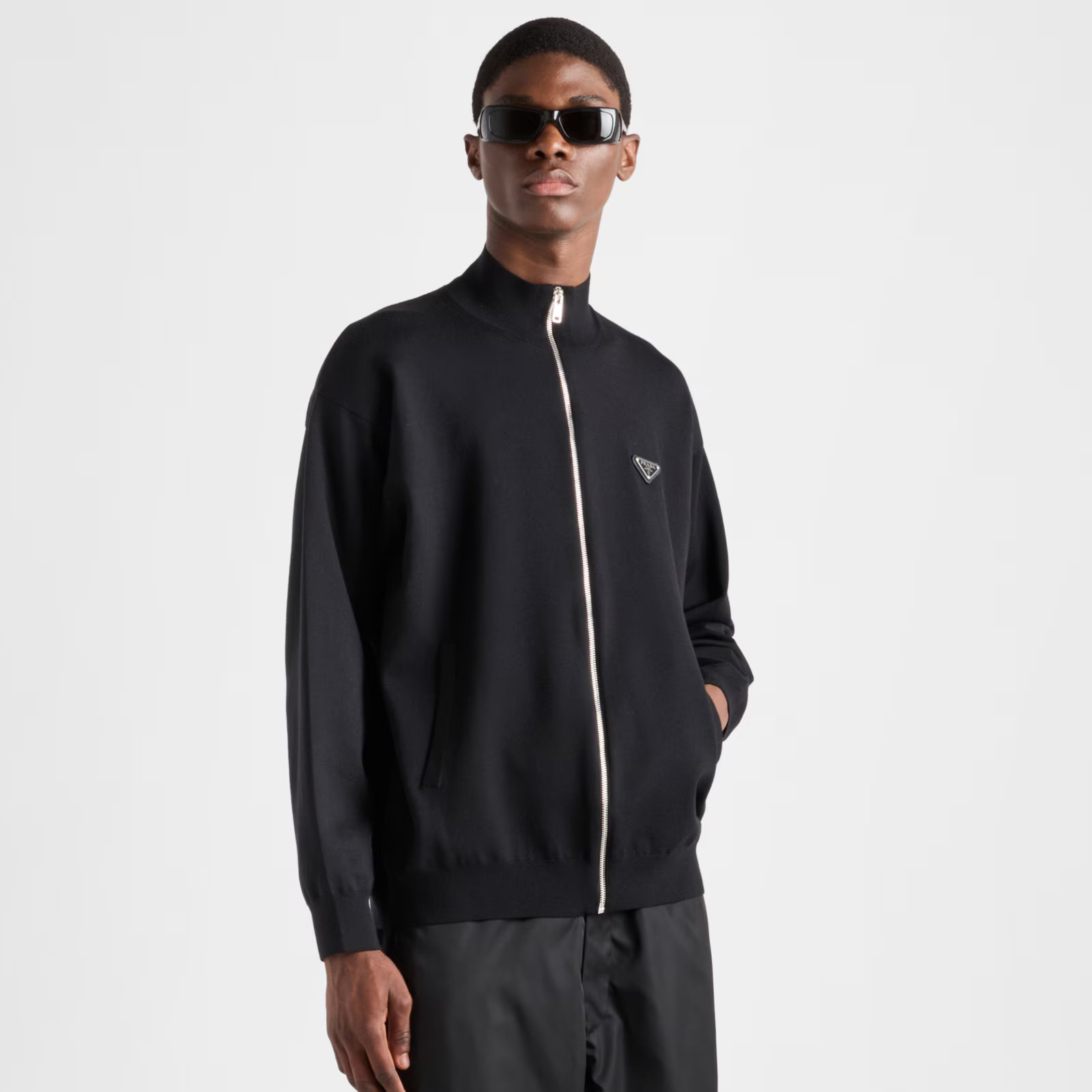 NIGO Prada Men's Spring and Autumn Solid Color Logo Triangle Label Zipper Long Sleeve Knit Jacket #nigo74157