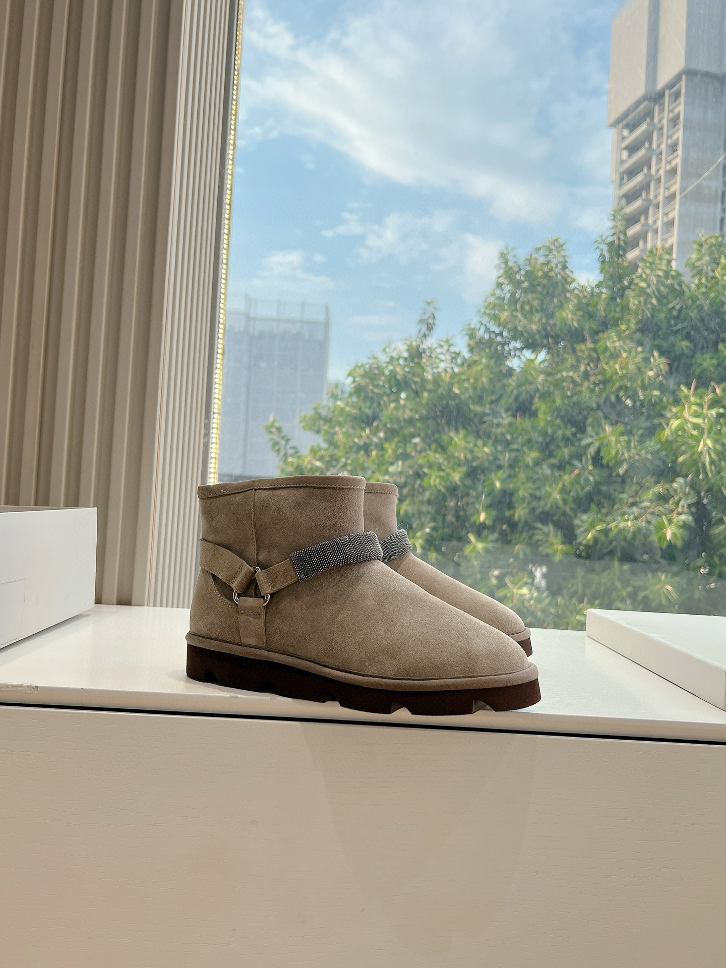 NIGO Brunello Cucinelli Women's Autumn and Winter Solid Color Suede Suede Wool Lined Short Boots Shoes #nigo74152