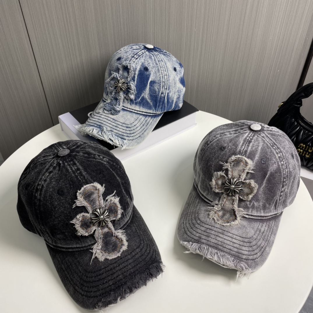 NIGO Chrome Hearts Men's And Women's Solid Color Washed And Old Denim Baseball Cap Hat #nigo74172