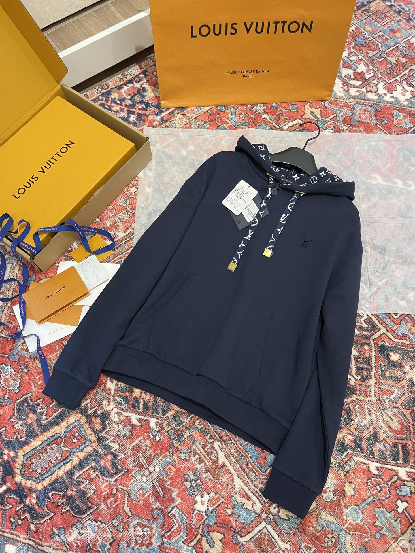 NIGO Louis Vuitton Men's Spring and Autumn Solid Color Drawstring Hooded Long Sleeve Sweatshirt #nigo74161