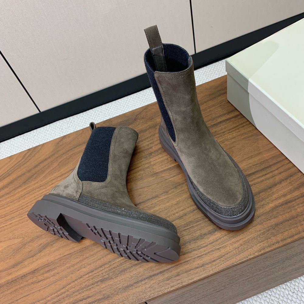 NIGO Brunello Cucinelli Women's And Men's Autumn And Winter Fashion Colorblocking Zipper Casual Suede Mid Calf Boots Shoes #nigo74151