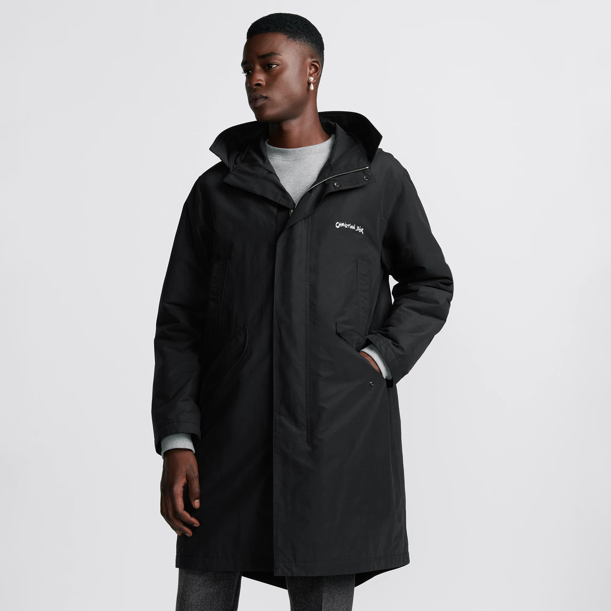 NIGO Dior Men's Spring and Autumn Solid Color Letter Printed Hooded Zipper Loose Mid-Length Long Sleeve Jacket #nigo74164