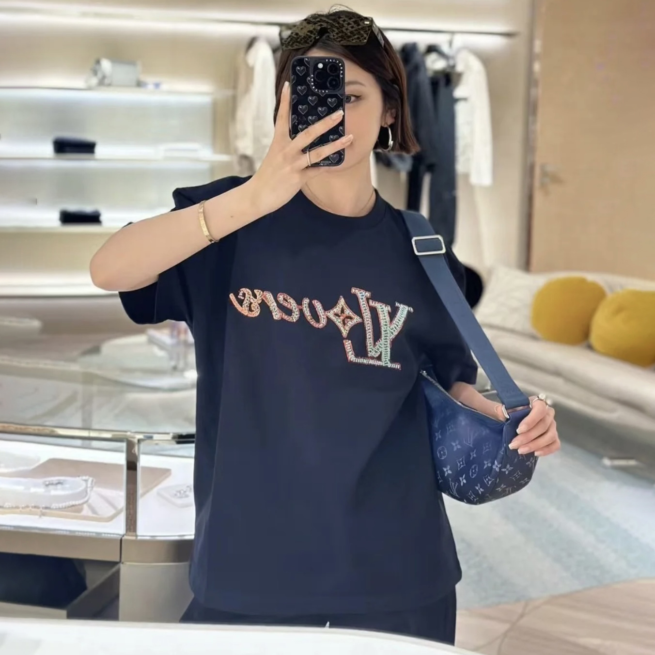 NIGO Louis Vuitton Men's Summer Logo Beaded Embroidery Letter Printed Solid Color Round Neck Short Sleeve T-Shirt #nigo74156