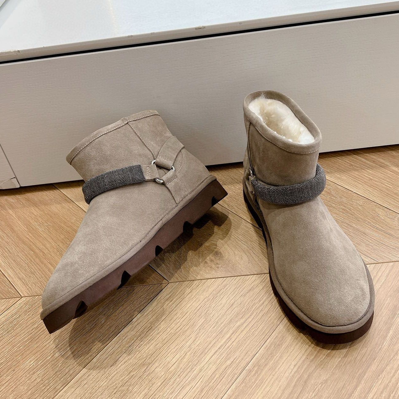 NIGO Brunello Cucinelli Women's Autumn and Winter Solid Color Suede Suede Wool Lined Short Boots Shoes #nigo74152