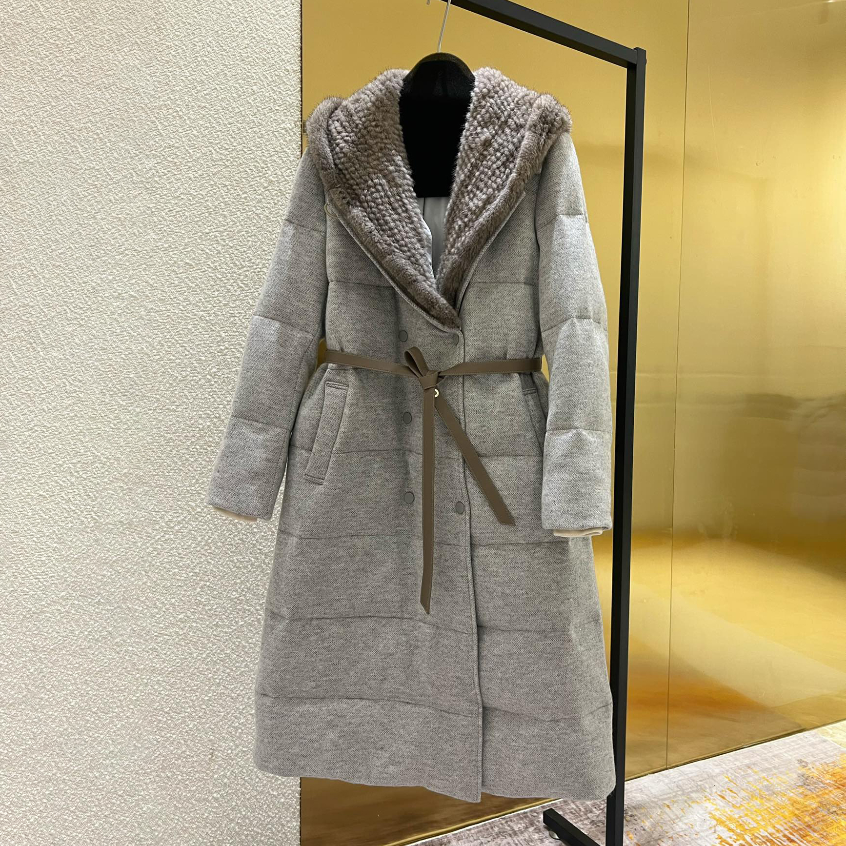 NIGO Loro Piana Women's Winter Cashmere Wool Solid Color Drawstring Hooded Double Breasted Long Coat Jacket #nigo74147