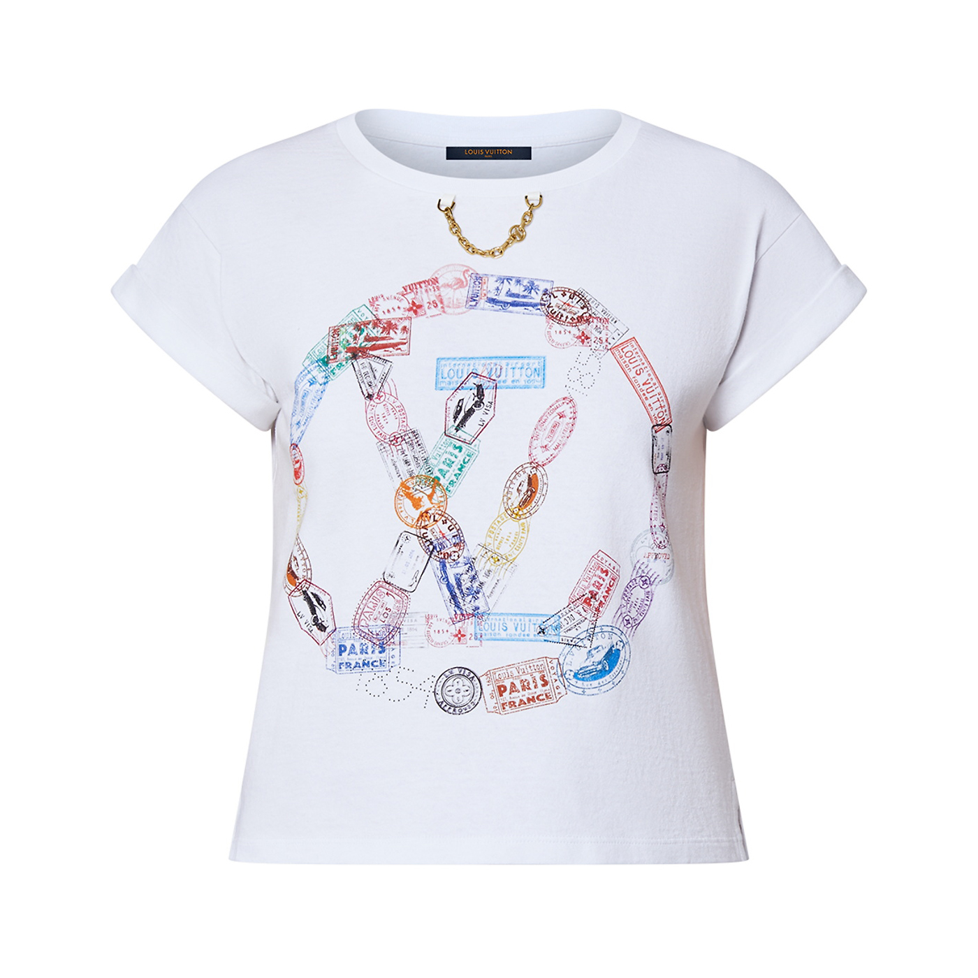 NIGO Louis Vuitton Women's Summer White Round Neck Travel Seal Print Cotton Short Sleeve T-Shirt #nigo74179