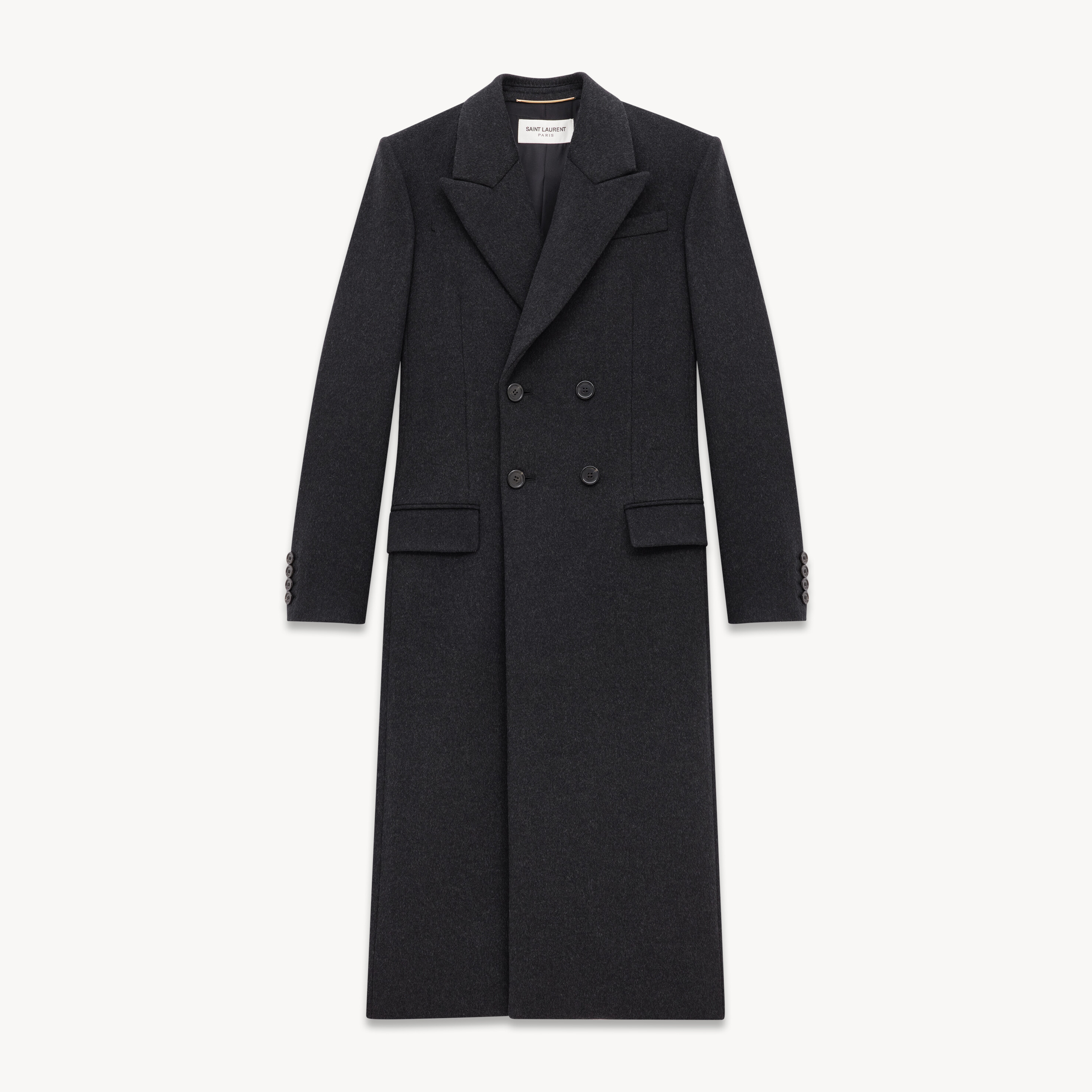 NIGO SAINT LAURENT Women's Autumn and Winter Solid Color Waisted Wide Shoulder Wool Double Breasted Long Coat Jacket #nigo74183