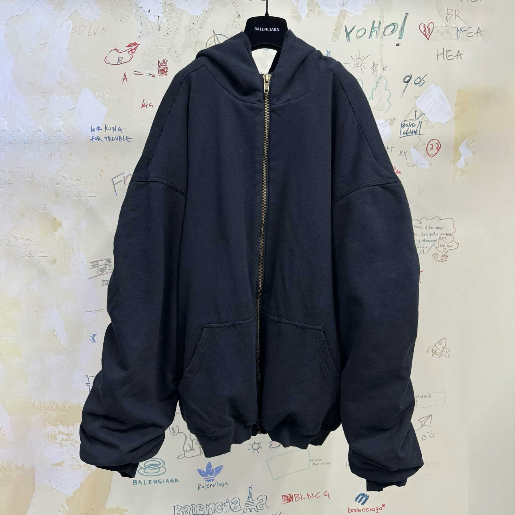 NIGO Balenciaga Men's Autumn and Winter Retro Old Solid Color Hooded Zipper Long Sleeve Jacket #nigo74171