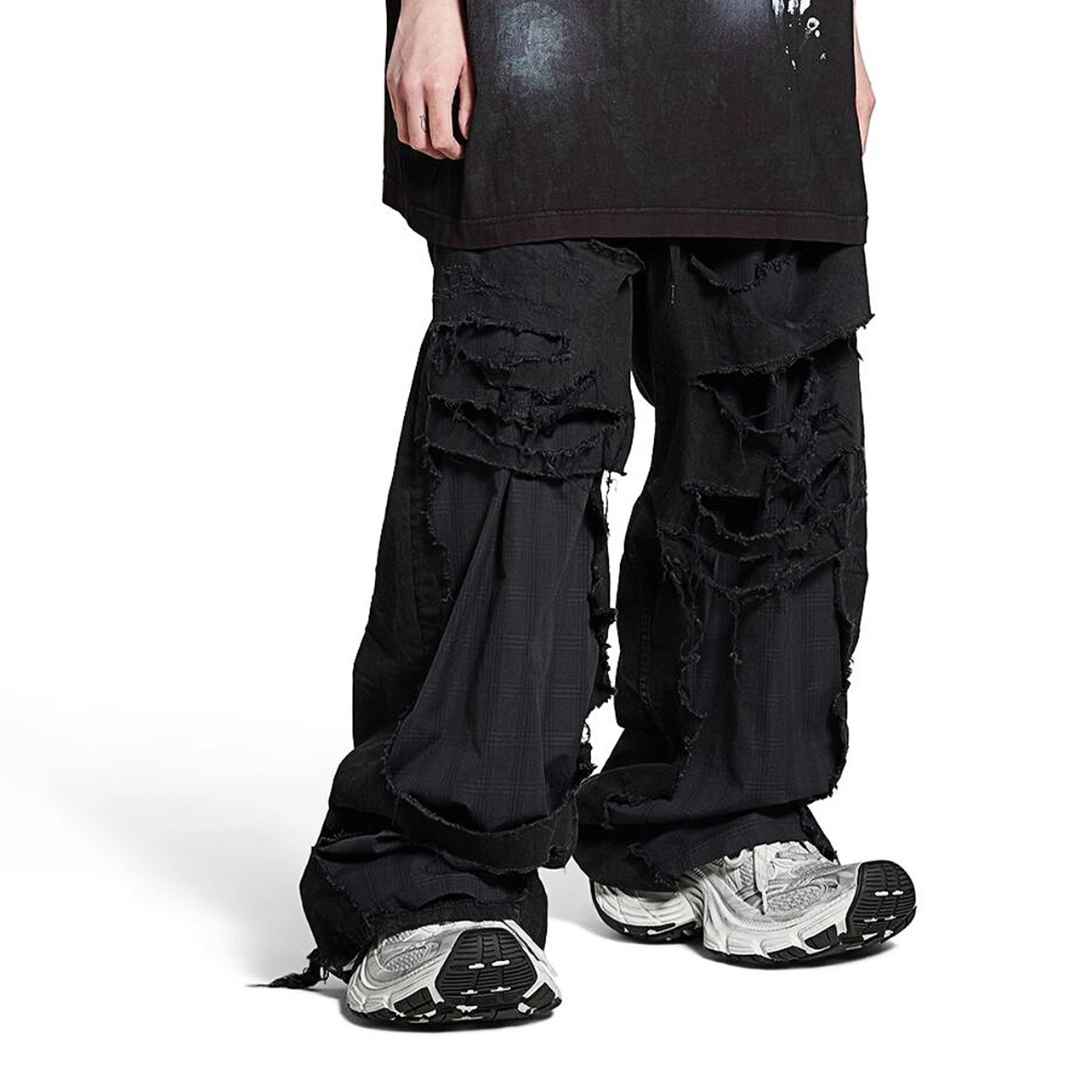 NIGO Balenciaga Men's Women's Four Seasons Cotton Black Patchwork Pajama Pants High Waist Casual Loose Straight Denim Pants Ngvp #nigo9595