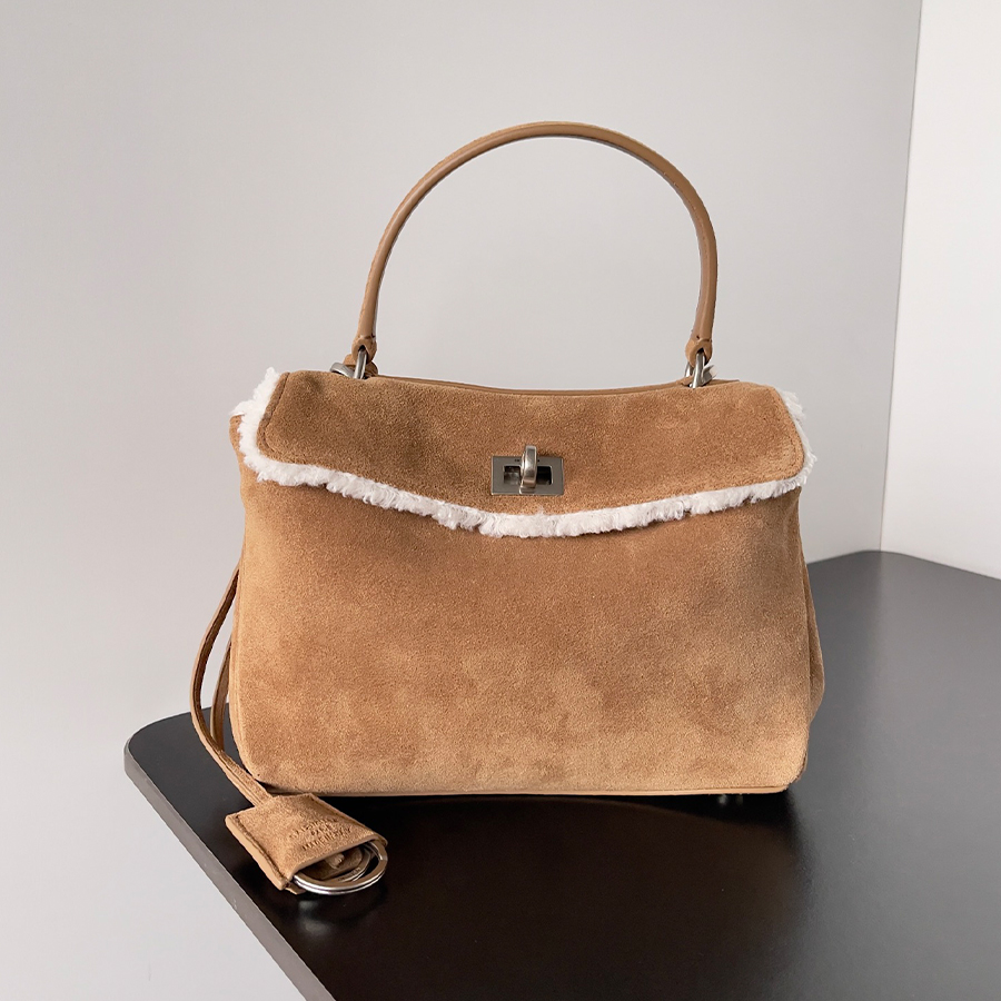 NIGO Balenciaga Women's Vintage Rodeo Handbag  Bag Cowhide Spell Lambswool Casual Solid Color Tote Bags 7897442ABAD2590  Ngvp #nigo9597