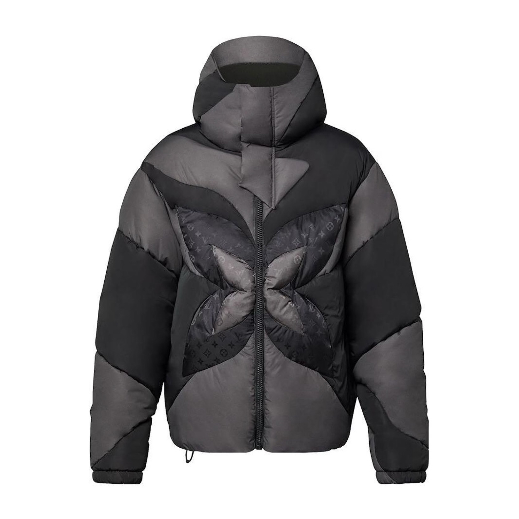 NIGO Louis Vuitton Men's Fall And Winter Letter Print Splicing Nylon Waterproof Fabric Hooded Zipper Long Sleeve Puffer Down Jacket #nigo74185